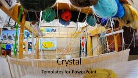  Presentation with old arabic - Amazing PPT theme having textile fibers spinning - old wooden machine for produce backdrop and a coral colored foreground