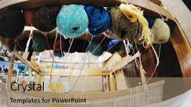  Presentation with old arabic - Beautiful slide deck featuring textile fibers spinning - old wooden machine for produce backdrop and a coral colored foreground