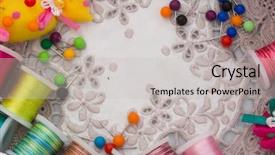  Presentation with cellular material - Audience pleasing slide deck consisting of textile fibers spinning - sewing material on the table backdrop and a light gray colored foreground