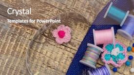  Presentation with sewing - Slide deck enhanced with textile fibers spinning - sewing material on the table background and a coral colored foreground