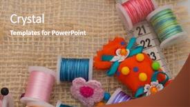  Presentation with material failure - Colorful slide set enhanced with textile fibers spinning - sewing material on the table backdrop and a coral colored foreground