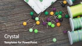  Presentation with material science engineering - Slide set enhanced with textile fibers spinning - sewing material background and a dark gray colored foreground