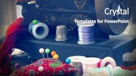  Presentation with sewing - Colorful PPT theme enhanced with textile fibers spinning - vintage sewing arrangement backdrop and a ocean colored foreground