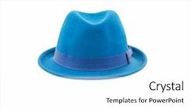  Presentation with blue water splash isolated - Theme featuring textile history - blue fedora hat isolated background and a  colored foreground