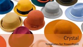  Presentation with top hat - Slide set enhanced with textile history - top view many woman hat background and a gold colored foreground