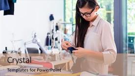  Presentation with textile industry - Amazing PPT theme having textile industry - asian fashion designer woman drafts backdrop and a coral colored foreground