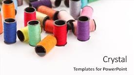  Presentation with thread - Colorful PPT layouts enhanced with textile industry - bobbins of lurex thread backdrop and a pink colored foreground