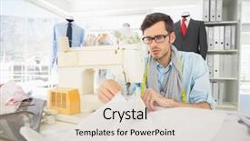  Presentation with sewing - PPT theme featuring textile industry - concentrated young male tailor sewing background and a lemonade colored foreground