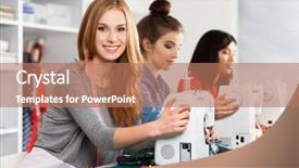  Presentation with sewing - Cool new theme with textile industry - group of women backdrop and a coral colored foreground