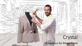  Presentation with textile industry - Amazing theme having textile industry - man tailor working in his backdrop and a light gray colored foreground