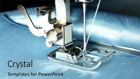  Presentation with sewing machine - Beautiful PPT theme featuring textile industry - sewing machine with blue cloth backdrop and a light blue colored foreground