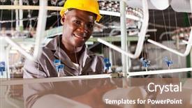  Presentation with textile industry - Presentation theme having young african textile industry worker background and a coral colored foreground