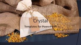  Presentation with textile - Beautiful slide set featuring yellow save tag saving - textile sachet pouch with dried backdrop and a coral colored foreground