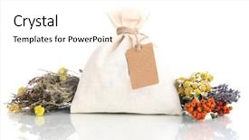  Presentation with textile - Slide set featuring textile sachet pouch with dried flowers herbs and berries isolated on white background and a white colored foreground