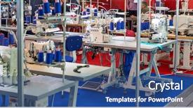  Presentation with nobody - Cool new theme with textile technology - sewing factory nobody overlock machines backdrop and a ocean colored foreground
