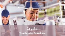  Presentation with sewing machine - Presentation theme with textile worker sewing with industrial background and a coral colored foreground