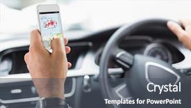  Presentation with navigation - PPT layouts featuring texting driving - screen of satellite navigation system background and a dark gray colored foreground
