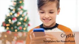  Presentation with children playing - Slide deck with texting message or playing game background and a coral colored foreground