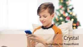  Presentation with children playing - Slide deck featuring texting message or playing game background and a  colored foreground