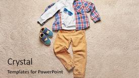  Presentation with baby clothes - Slides enhanced with baby texture - child's clothes and sneakers background and a coral colored foreground