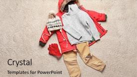  Presentation with baby clothes - PPT layouts consisting of baby texture - set of warm child's clothes background and a soft green colored foreground