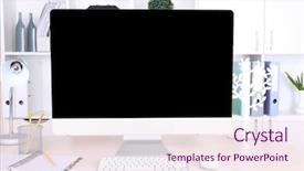  Presentation with modern reflective office buildings - Audience pleasing presentation theme consisting of tft - office workplace with modern computer backdrop and a sky blue colored foreground