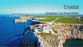  Presentation with military unmanned aerial vehicle - Slide set consisting of tgv - aerial from lighthouse cabo vicente background and a light blue colored foreground