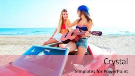  Presentation with guitar - Beautiful slide set featuring th de sportive - girls having fun playing guitar backdrop and a coral colored foreground