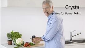  Presentation with gardening healthy food cooking - Amazing presentation theme having th tre - happy senior man cooking healthy backdrop and a  colored foreground