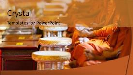  Presentation with thai temple - Cool new presentation design with thai ancient temple - buddhist monks in a row backdrop and a gold colored foreground