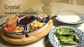  Presentation with kum - Audience pleasing slide deck consisting of thai appetizer - miang kum backdrop and a yellow colored foreground