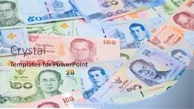  Presentation with thai - Theme consisting of thai-baht-note-depicting-king background and a lemonade colored foreground