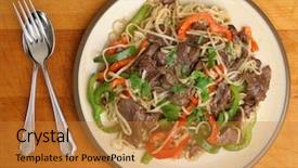  Presentation with non gmo beef - PPT theme consisting of thai beef and pepper noodle background and a gold colored foreground