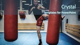  Presentation with thai boxing - Audience pleasing slide deck consisting of thai boxing - fighter training with punching bag backdrop and a ocean colored foreground