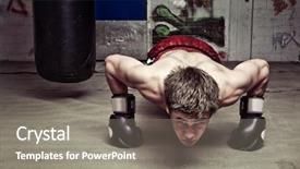  Presentation with thai boxing - Audience pleasing slide deck consisting of thai boxing - muscular looking boxer doing press-ups backdrop and a gray colored foreground