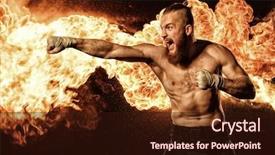  Presentation with fire fighter - Audience pleasing PPT theme consisting of thai boxing - professional fighter shadowboxing with fire backdrop and a wine colored foreground