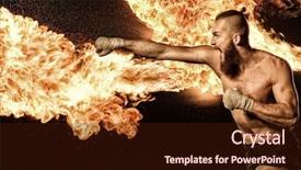  Presentation with thai boxing - Slides consisting of thai boxing - professional fighter shadowboxing with fire background and a wine colored foreground