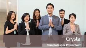  Presentation with thai - Amazing presentation theme having thai business people showing greeting backdrop and a gray colored foreground
