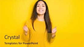  Presentation with beautiful midnight sun over - Slide set featuring thai celebration - beautiful brunette woman over yellow background and a gold colored foreground