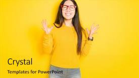  Presentation with modern eye glasses on yellow - Presentation theme consisting of thai celebration - beautiful brunette woman wearing red background and a gold colored foreground