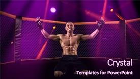  Presentation with cage - Beautiful slide set featuring thai celebration - mma fighter in cage celebrating backdrop and a wine colored foreground