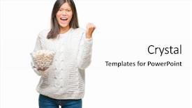  Presentation with popcorn - Beautiful presentation theme featuring thai celebration - young asian woman eating popcorn backdrop and a white colored foreground