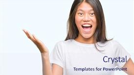  Presentation with woman hands raised to sky - Amazing PPT theme having thai celebration - young asian woman holding football backdrop and a sky blue colored foreground