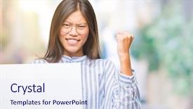  Presentation with young woman - Cool new slides with thai celebration - young asian woman over isolated backdrop and a sky blue colored foreground