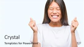  Presentation with woman praying over bible - PPT theme enhanced with thai celebration - young asian woman over isolated background and a  colored foreground