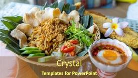  Presentation with pad thai - PPT theme enhanced with thai-cuisine-crispy-fish-fillet background and a tawny brown colored foreground