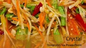  Presentation with thai - Colorful slide deck enhanced with hot and spicy papaya salad backdrop and a gold colored foreground