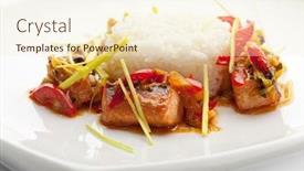  Presentation with ginger - PPT layouts consisting of thai cuisine - steamed rice with salmon and ginger sauce background and a cream colored foreground