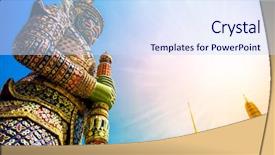  Presentation with thai - PPT theme consisting of thai culture - demon guardian wat phra kaew background and a sky blue colored foreground