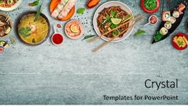  Presentation with asian culture - Audience pleasing presentation theme consisting of thai culture - various of asian meals backdrop and a light gray colored foreground